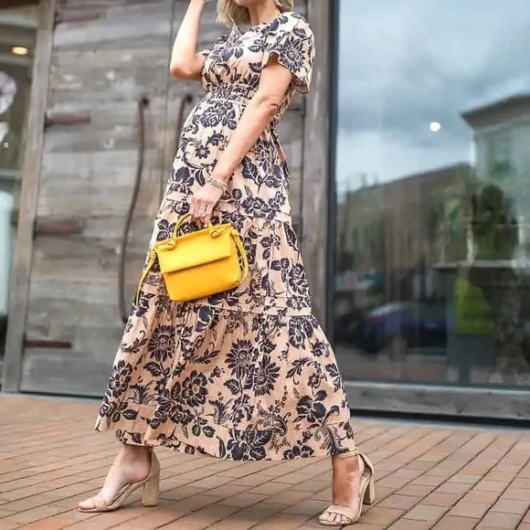 anthropologie brown motif dress Women's Navy Boho Tiered Ruffle Maxi Dress main image 1